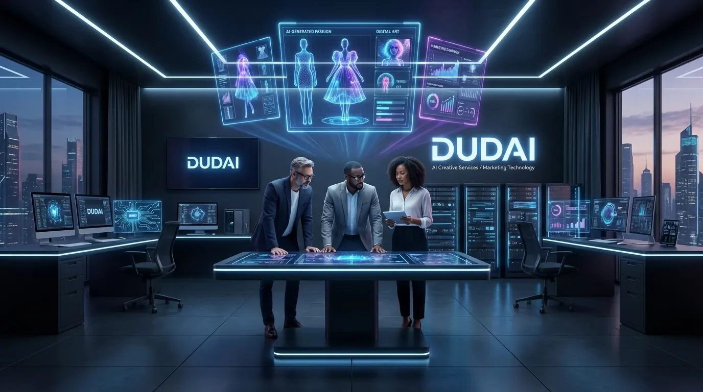 DUDAI AI creative workspace with futuristic technology